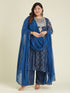 Janasya Women's Plus Size Dark Blue Georgette Ajrakh Printed Embellished Anarkali Kurta Set